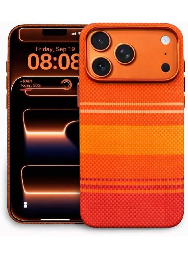 Ecosystem Case For iPhone 17 Pro Max, Aramid Fiber Woven Cover Compatible with Magnetic Wireless charger,1500D Fiber Textures, Slim Fit,Luminous effect, Exceptional Cover 17 Pro Max (Orange 4) - Image 1